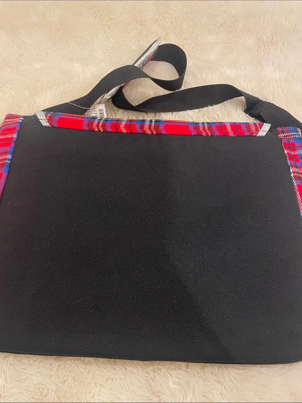 Justice Red Plaid Messenger Bag with Silver Glitter Accents